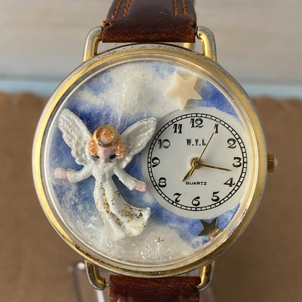 Vintage WYL Angel Theme Gold Tone Quartz Watch